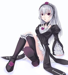 Rating: Safe Score: 0 Tags: 1girl :o asa_(swallowtail) bangs black_footwear black_legwear boots dress flower frilled_sleeves frills full_body gothic_lolita hairband image knee_boots kneehighs leg_garter lolita_fashion long_hair long_sleeves looking_at_viewer maid_headdress open_mouth parted_lips photoshop_(medium) pink_flower pink_rose purple_eyes purple_flower purple_rose rose rozen_maiden silver_hair simple_background sitting solo suigintou white_background wings User: admin