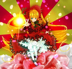Rating: Safe Score: 0 Tags: 1girl blonde_hair bloomers bonnet bow dress drill_hair flower frills full_body image long_hair long_sleeves outstretched_arm red_dress rose shinku shoes solo standing twintails underwear white_legwear User: admin