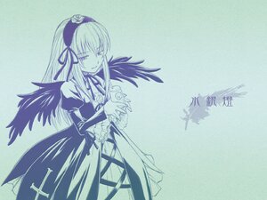 Rating: Safe Score: 0 Tags: 1girl artist_request bangs black_wings dress feathered_wings flower frilled_sleeves frills hairband image juliet_sleeves long_hair long_sleeves monochrome ribbon rozen_maiden simple_background smile solo suigintou wings User: admin