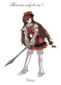 Rating: Safe Score: 0 Tags: 1girl artist_name boots brown_hair character_name dress full_body green_eyes hat heterochromia image long_hair long_sleeves open_mouth red_eyes smile solo suiseiseki sword thigh_boots thighhighs very_long_hair weapon User: admin