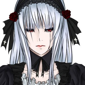 Rating: Safe Score: 0 Tags: 1girl black_ribbon flower hairband image lolita_fashion looking_at_viewer portrait red_eyes red_flower red_rose rose silver_hair solo suigintou white_background User: admin