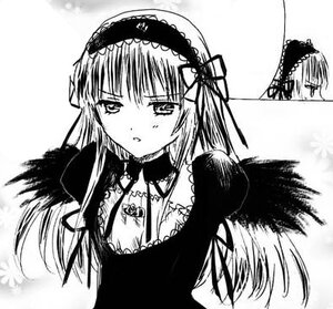 Rating: Safe Score: 0 Tags: 1girl black_wings detached_collar dress frills greyscale hairband image lolita_hairband long_hair long_sleeves looking_at_viewer monochrome simple_background solo suigintou upper_body white_background wings User: admin