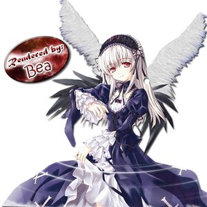 Rating: Safe Score: 0 Tags: 1girl black_wings blush detached_collar dress feathers flower frilled_sleeves frills hairband image juliet_sleeves lolita_hairband long_hair long_sleeves looking_at_viewer red_eyes ribbon rose silver_hair simple_background smile solo suigintou white_background wings User: admin