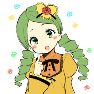 Rating: Safe Score: 0 Tags: 1girl :o blush dress drill_hair flower green_eyes green_hair image index_finger_raised kanaria long_sleeves open_mouth puffy_sleeves solo twin_drills upper_body white_background User: admin