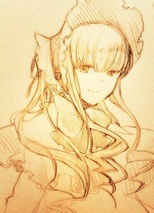 Rating: Safe Score: 0 Tags: 1girl bangs closed_mouth dress eyebrows_visible_through_hair frills image long_hair looking_at_viewer monochrome shinku sketch smile solo traditional_media upper_body User: admin