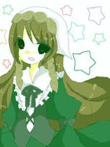 Rating: Safe Score: 0 Tags: 1girl blush dress green_dress green_eyes green_theme image long_hair long_sleeves open_mouth solo star_(symbol) star_hair_ornament star_print starfish starry_background striped_background suiseiseki User: admin