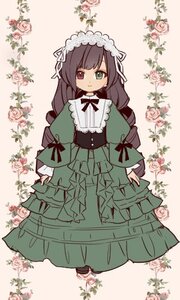 Rating: Safe Score: 0 Tags: 1girl brown_hair dress flower frills full_body green_dress green_eyes heterochromia image lolita_fashion long_hair long_sleeves looking_at_viewer pink_flower pink_rose red_eyes ribbon rose smile solo striped suiseiseki vertical_stripes very_long_hair vines User: admin