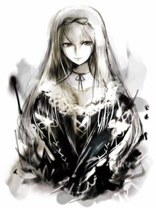 Rating: Safe Score: 0 Tags: 1girl bare_shoulders blurry choker closed_mouth dress hair_between_eyes hair_ribbon image long_hair long_sleeves looking_at_viewer monochrome ribbon smile solo suigintou upper_body very_long_hair User: admin