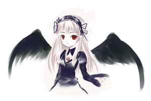 Rating: Safe Score: 0 Tags: 1girl bangs black_ribbon black_wings detached_collar dress feathered_wings feathers frills hairband image long_hair long_sleeves looking_at_viewer puffy_sleeves red_eyes ribbon simple_background solo suigintou upper_body white_background wings User: admin