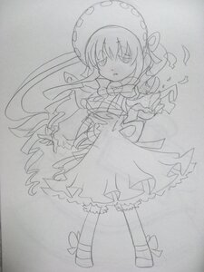 Rating: Safe Score: 0 Tags: 1girl dress frills full_body greyscale hat image lineart long_hair monochrome photo shinku sketch solo traditional_media User: admin