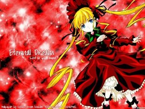 Rating: Safe Score: 0 Tags: 1girl blonde_hair bloomers blue_eyes bonnet bow bowtie dress drill_hair flower green_bow image long_hair long_sleeves looking_at_viewer red_dress rose shinku solo standing twintails underwear User: admin