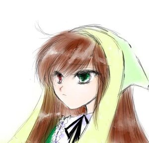 Rating: Safe Score: 0 Tags: 1girl brown_hair dress green_dress green_eyes heterochromia image long_hair long_sleeves looking_at_viewer red_eyes simple_background solo suiseiseki upper_body white_background User: admin