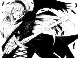 Rating: Safe Score: 0 Tags: 1girl auto_tagged bird black_feathers bug butterfly dress feathers frills greyscale hairband image insect long_hair long_sleeves looking_at_viewer monochrome solo suigintou very_long_hair wings User: admin