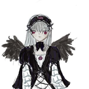 Rating: Safe Score: 0 Tags: 1girl black_wings dress feathered_wings feathers frills hairband image long_hair long_sleeves looking_at_viewer pink_eyes silver_hair simple_background solo suigintou white_background wings User: admin