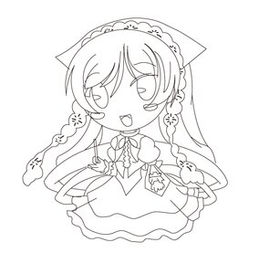 Rating: Safe Score: 0 Tags: 1girl :d chibi dress eyebrows_visible_through_hair full_body greyscale image lineart long_hair monochrome open_mouth simple_background smile solo striped suiseiseki vertical_stripes white_background User: admin