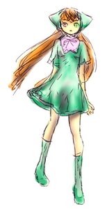 Rating: Safe Score: 0 Tags: 1girl boots brown_hair dress full_body green_dress green_eyes green_footwear image knee_boots long_hair long_sleeves simple_background sketch solo standing suiseiseki twintails very_long_hair white_background User: admin