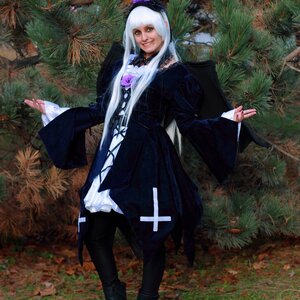Rating: Safe Score: 0 Tags: 1girl bangs blunt_bangs dress grass hairband long_hair long_sleeves looking_at_viewer nail_polish outdoors plant solo standing suigintou tree white_hair User: admin