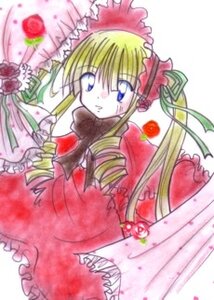 Rating: Safe Score: 0 Tags: 1girl blonde_hair blue_eyes bow bowtie dress drill_hair flower frills image long_hair long_sleeves looking_at_viewer red_dress rose shinku simple_background solo twin_drills twintails white_background User: admin