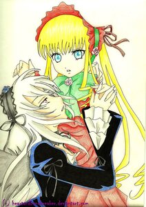 Rating: Safe Score: 0 Tags: 2girls auto_tagged blonde_hair blue_eyes bonnet dress drill_hair flower hairband holding_hands image long_hair long_sleeves multiple_girls pair red_dress rose shinku silver_hair suigintou traditional_media wings User: admin