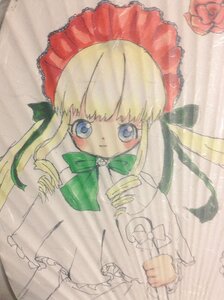 Rating: Safe Score: 0 Tags: 1girl blonde_hair blue_eyes blush bonnet bow bowtie dress drill_hair flower frills green_bow green_neckwear hat image long_hair long_sleeves looking_at_viewer photo red_dress red_flower red_rose rose shinku solo traditional_media twin_drills twintails watercolor_(medium) User: admin