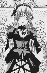 Rating: Safe Score: 0 Tags: 1girl blush dress flower frills greyscale hairband image long_hair long_sleeves looking_at_viewer monochrome rose solo suigintou traditional_media very_long_hair User: admin