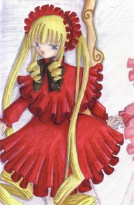 Rating: Safe Score: 0 Tags: 1girl blonde_hair blue_eyes bonnet bow dress drill_hair frills image long_hair long_sleeves looking_at_viewer marker_(medium) photo red_dress shinku solo standing traditional_media twin_drills twintails very_long_hair User: admin