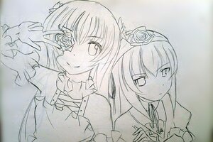 Rating: Safe Score: 0 Tags: 2girls dress eyepatch flower gokou_ruri hair_flower hair_ornament image kirakishou long_hair looking_at_viewer monochrome multiple_girls pair rose smile suigintou traditional_media User: admin