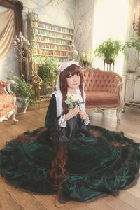 Rating: Safe Score: 0 Tags: 1girl black_dress brown_hair curtains dress flower frills green_dress indoors long_hair plant potted_plant sitting solo suiseiseki window User: admin