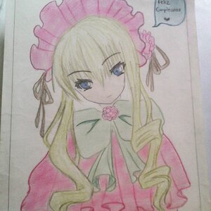 Rating: Safe Score: 0 Tags: 1girl blonde_hair blue_eyes bonnet bow drill_hair flower image long_hair looking_at_viewer marker_(medium) photo pink_flower pink_rose rose shikishi shinku solo traditional_media User: admin