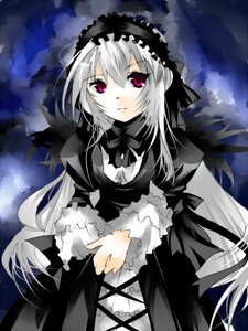 Rating: Safe Score: 0 Tags: 1girl black_dress blaze_(artist) cloud dress frills gothic_lolita hairband image lolita_fashion lolita_hairband long_hair long_sleeves looking_at_viewer night pale_skin pink_eyes purple_eyes rozen_maiden silver_hair sky solo suigintou wings User: admin