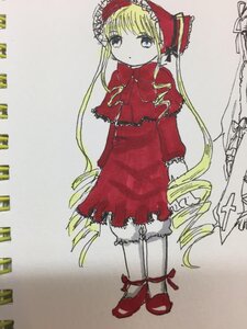 Rating: Safe Score: 0 Tags: 1girl blonde_hair bloomers blue_eyes bonnet bow bowtie capelet dress frills full_body image long_hair long_sleeves looking_at_viewer marker_(medium) red_capelet red_dress red_footwear shinku shoes simple_background solo standing traditional_media twintails underwear very_long_hair white_legwear User: admin