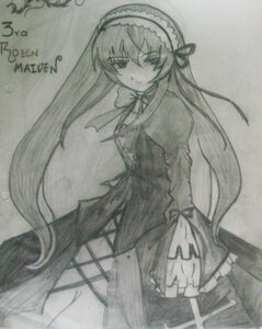 Rating: Safe Score: 0 Tags: 1girl dress frills hairband image long_hair long_sleeves looking_at_viewer monochrome solo suigintou traditional_media very_long_hair User: admin