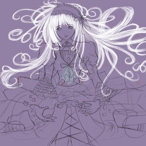 Rating: Safe Score: 0 Tags: 1girl dress floating_hair frills hairband image lolita_hairband long_hair long_sleeves monochrome purple_theme solo suigintou very_long_hair User: admin