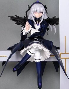 Rating: Safe Score: 0 Tags: 1girl black_wings boots cross doll dress feathered_wings feathers frills full_body hairband knee_boots long_hair long_sleeves rose silver_hair sitting solo suigintou wings User: admin