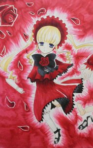 Rating: Safe Score: 0 Tags: 1girl blonde_hair blue_eyes bonnet bow dress flower image long_hair lying petals red_flower red_rose rose shinku solo twintails User: admin