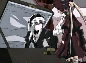 Rating: Safe Score: 0 Tags: 2girls black_dress dress hairband image long_hair long_sleeves multiple_girls pair ribbon shinku sitting standing suigintou table very_long_hair wings User: admin