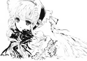 Rating: Safe Score: 0 Tags: greyscale hairband hat image long_hair looking_at_viewer monochrome shinku solo User: admin