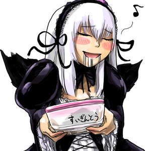 Rating: Safe Score: 3 Tags: 1girl black_wings blush eighth_note frilled_sleeves frills hairband image juliet_sleeves long_sleeves musical_note silver_hair simple_background solo suigintou upper_body white_background wings User: admin