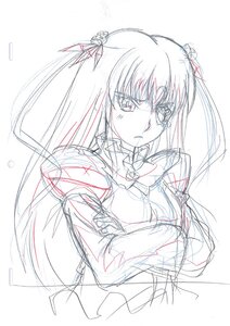Rating: Safe Score: 0 Tags: 1girl angry barasuishou crossed_arms hair_ornament hair_ribbon image jacket long_hair long_sleeves looking_at_viewer monochrome ribbon simple_background sketch solo upper_body white_background User: admin