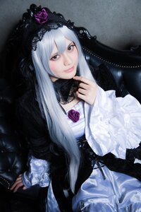 Rating: Safe Score: 0 Tags: 1girl closed_mouth dress flower frills gothic_lolita lips lolita_fashion long_hair long_sleeves looking_at_viewer rose silver_hair smile solo suigintou User: admin