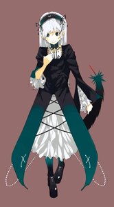 Rating: Safe Score: 0 Tags: 1girl ankle_boots bangs black_dress black_footwear blunt_bangs boots brown_background brown_eyes closed_mouth dress frills full_body green_dress hairband hand_on_own_chest image lolita_fashion lolita_hairband long_hair long_sleeves looking_at_viewer makino_(pixiv) ribbon rozen_maiden short_hair silver_hair simple_background smile solo standing suigintou User: admin