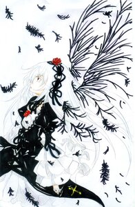 Rating: Safe Score: 0 Tags: 1girl bug butterfly dress feathers flower frills hairband image insect long_hair red_eyes rose solo suigintou very_long_hair wings User: admin