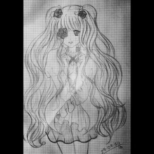 Rating: Safe Score: 0 Tags: 1girl black_border border dated dress greyscale hair_ornament image kirakishou letterboxed long_hair looking_at_viewer monochrome pillarboxed solo traditional_media very_long_hair User: admin