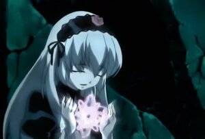 Rating: Safe Score: 0 Tags: 1girl closed_eyes detached_collar dress flower frills hairband image long_hair long_sleeves rose silver_hair solo suigintou upper_body wings User: admin