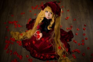 Rating: Safe Score: 0 Tags: 1girl blonde_hair blue_eyes dress flower long_hair petals red_dress rose rose_petals shinku sitting solo very_long_hair User: admin