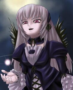 Rating: Safe Score: 0 Tags: 1girl black_ribbon dress flower frilled_sleeves frills hairband image long_hair long_sleeves open_mouth pink_eyes ribbon rose silver_hair solo suigintou upper_body User: admin