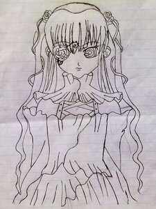 Rating: Safe Score: 0 Tags: 1girl dress eyepatch flower frills greyscale image kirakishou long_hair long_sleeves looking_at_viewer monochrome ribbon rose solo suigintou traditional_media two_side_up upper_body User: admin