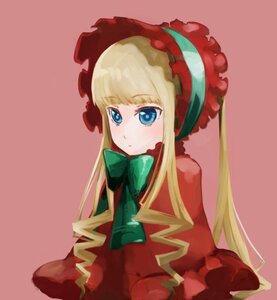 Rating: Safe Score: 0 Tags: 1girl blonde_hair blue_eyes blush bonnet bow bowtie capelet closed_mouth dress green_bow green_neckwear image long_hair long_sleeves looking_at_viewer pink_background shinku sidelocks simple_background solo upper_body User: admin