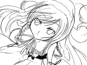 Rating: Safe Score: 0 Tags: 1girl :o bangs bare_shoulders blush chain dress eyebrows_visible_through_hair greyscale image lineart long_hair looking_at_viewer monochrome parted_lips simple_background solo suiseiseki very_long_hair white_background User: admin