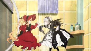 Rating: Safe Score: 0 Tags: blonde_hair curtains dress image indoors long_hair long_sleeves multiple_girls pair shinku silver_hair standing suigintou twintails very_long_hair window User: admin
